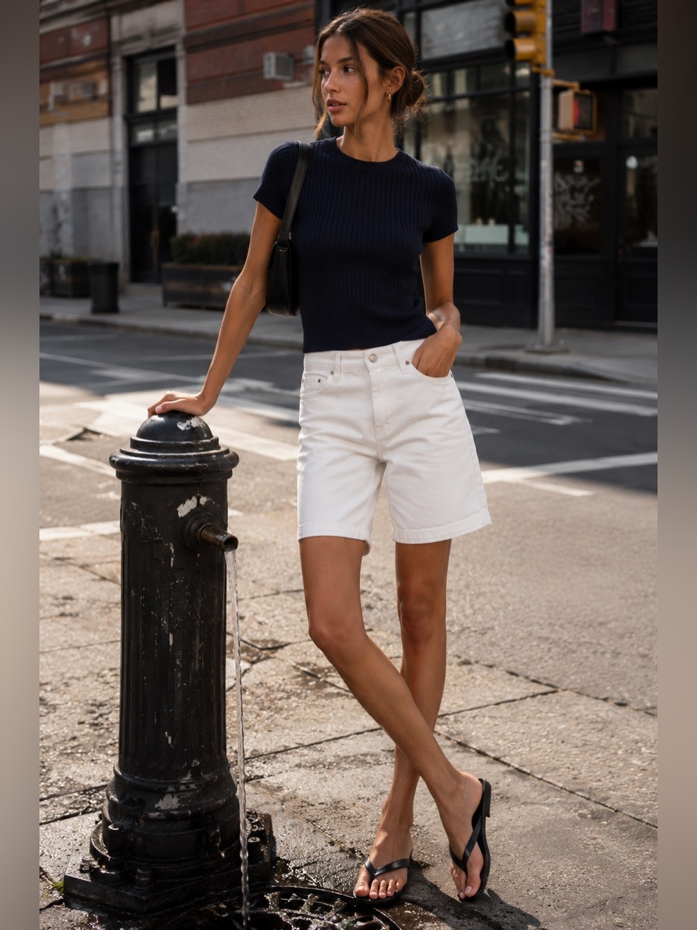 Bayeas Betsy Mid Rise Bermuda Shorts White Stretch Denim Chino Sz 26 Resort